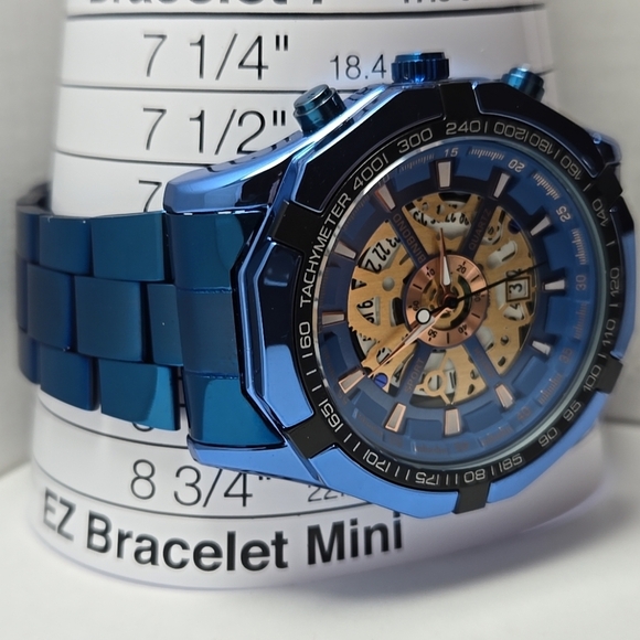 Mens Binbond 46mm Hollow Date Quartz Watch Brillant Blue 30M New Battery - Picture 6 of 10